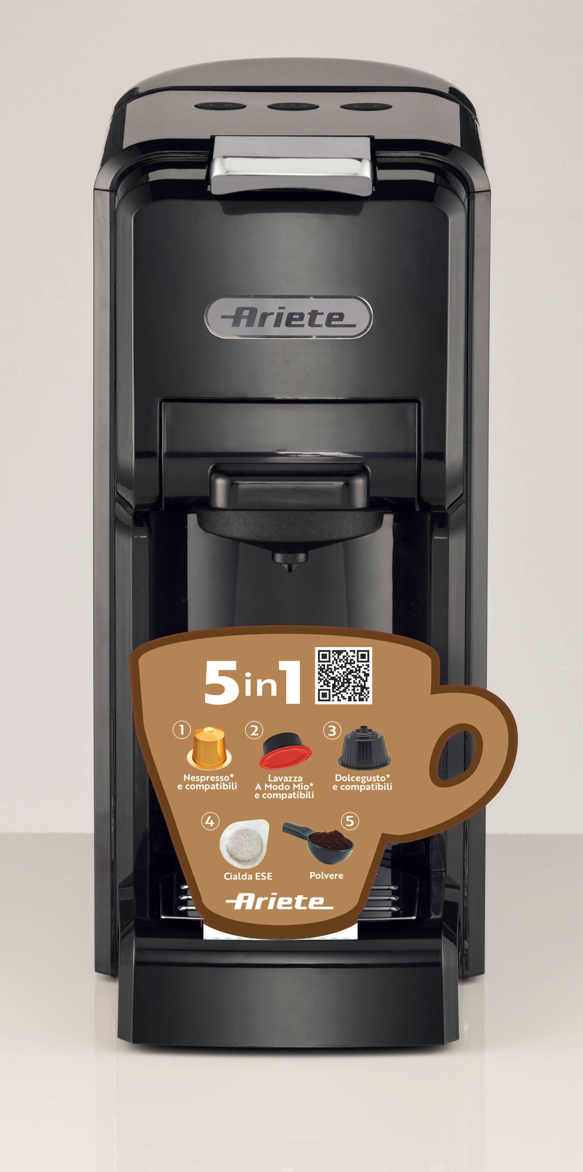 ARIETE - 4-in-1 Coffee Pod Machine - Black - 1304/01 - Kitchenary