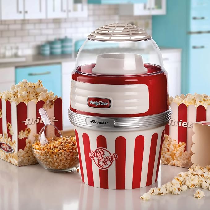 ARIETE - Retro Popcorn Maker with Serving Bowl - Red - 2957/00 - Kitchenary