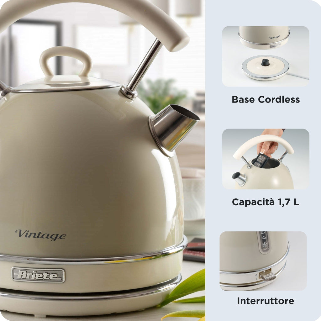 ARIETE - Vintage 1.7L Dome Kettle - Cream - 2877/03 - Kitchenary