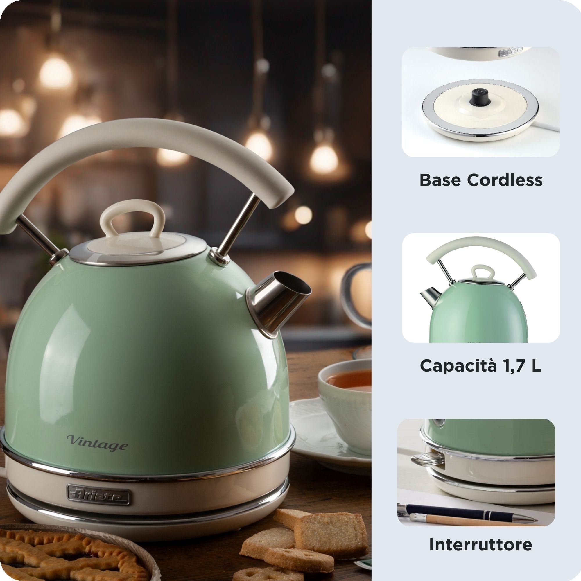 ARIETE - Vintage 1.7L Dome Kettle - Green - 2877/04 - Kitchenary