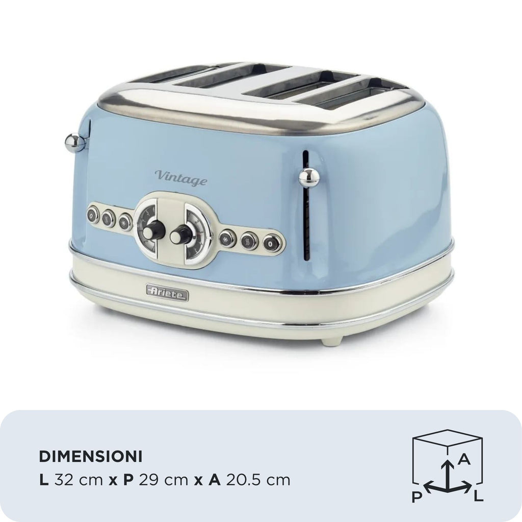 ARIETE - Vintage 4 Slice Toaster - Blue - 0156/05 - Kitchenary