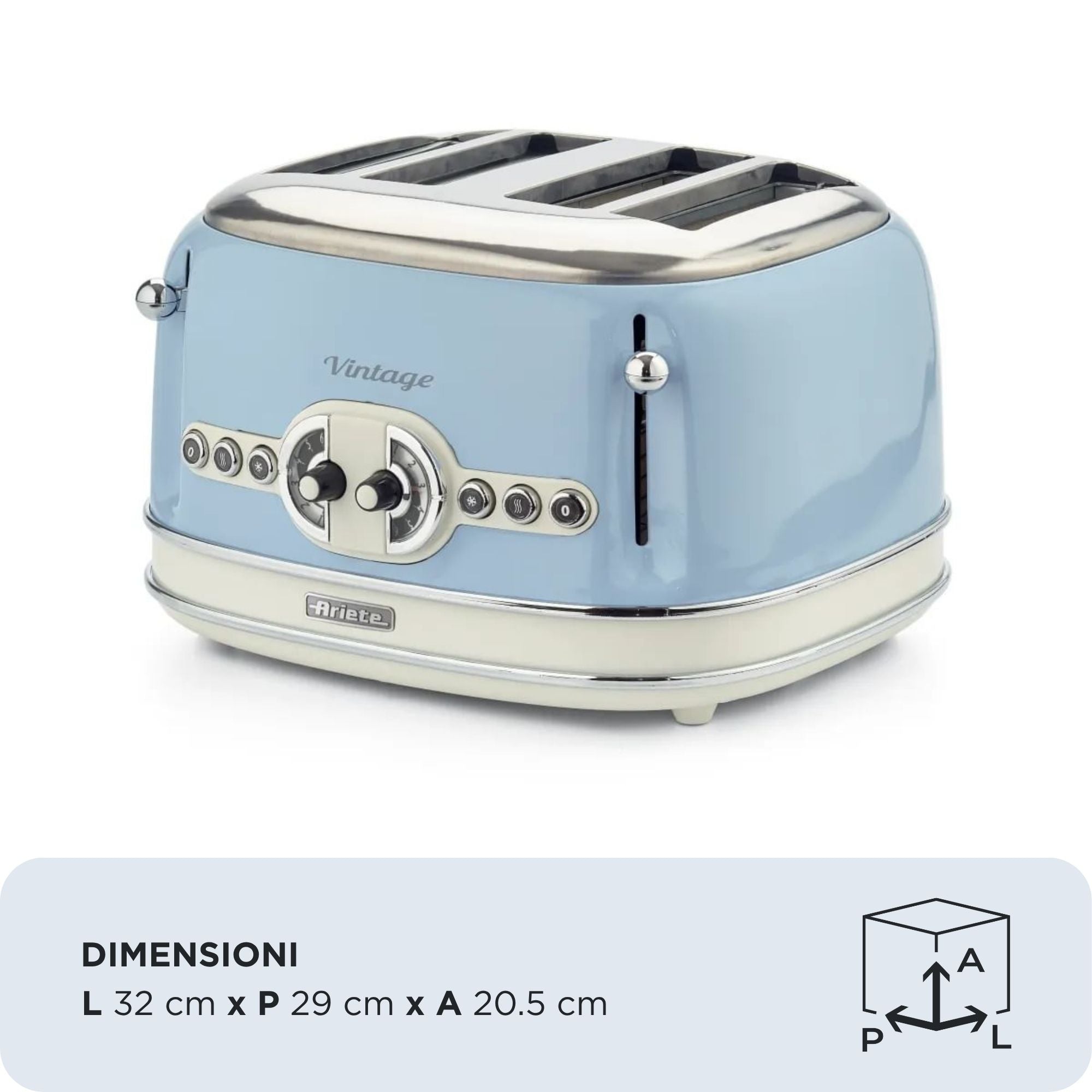ARIETE - Vintage 4 Slice Toaster - Blue - 0156/05 - Kitchenary