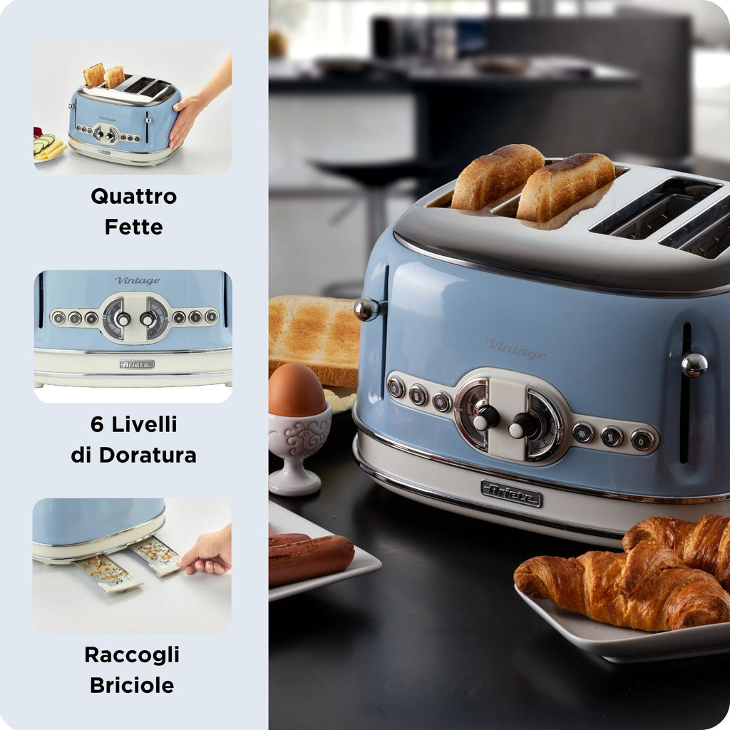 ARIETE - Vintage 4 Slice Toaster - Blue - 0156/05 - Kitchenary