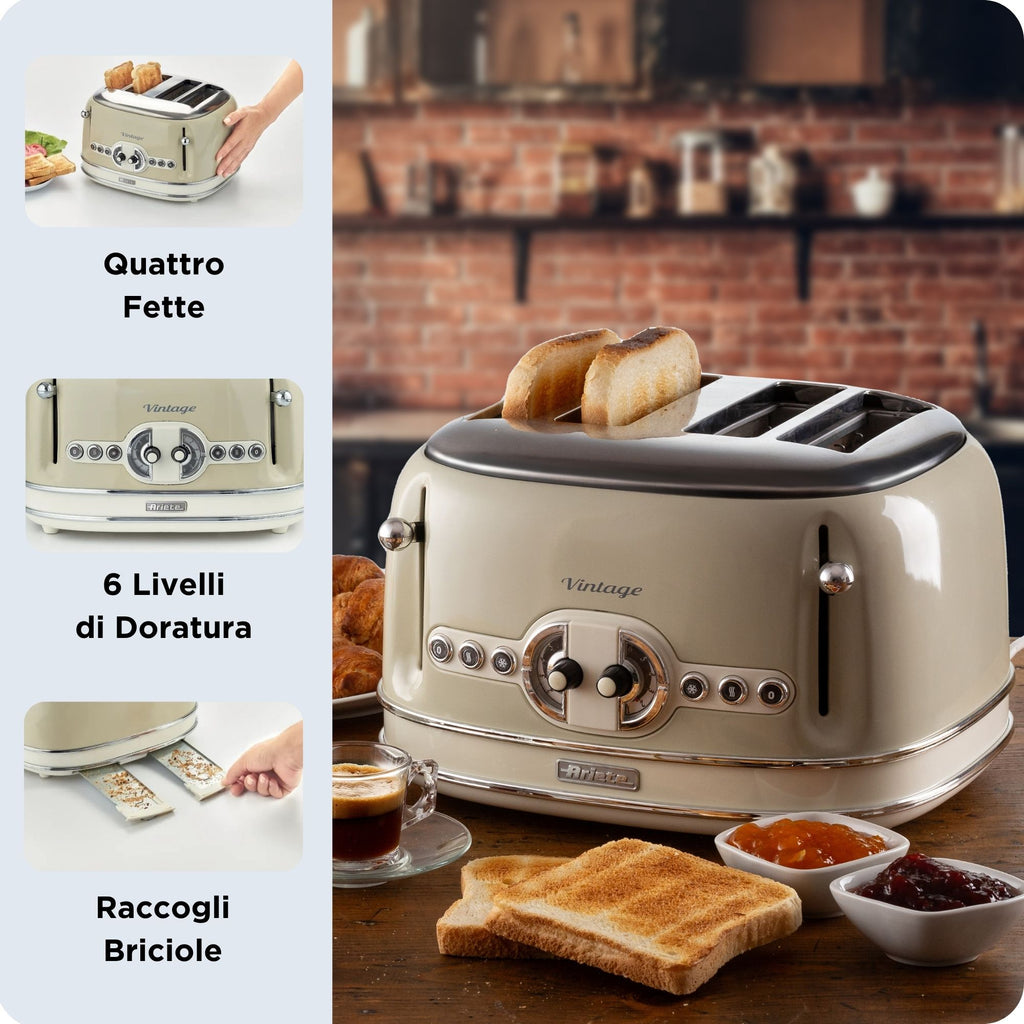 ARIETE - Vintage 4 Slice Toaster - Cream - 0156/03 - Kitchenary
