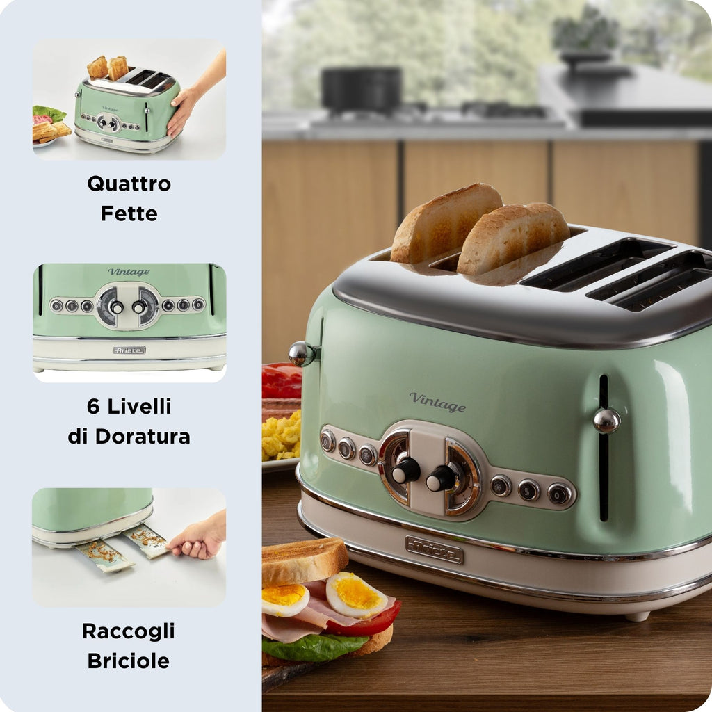 ARIETE - Vintage 4 Slice Toaster - Green - 0156/04 - Kitchenary