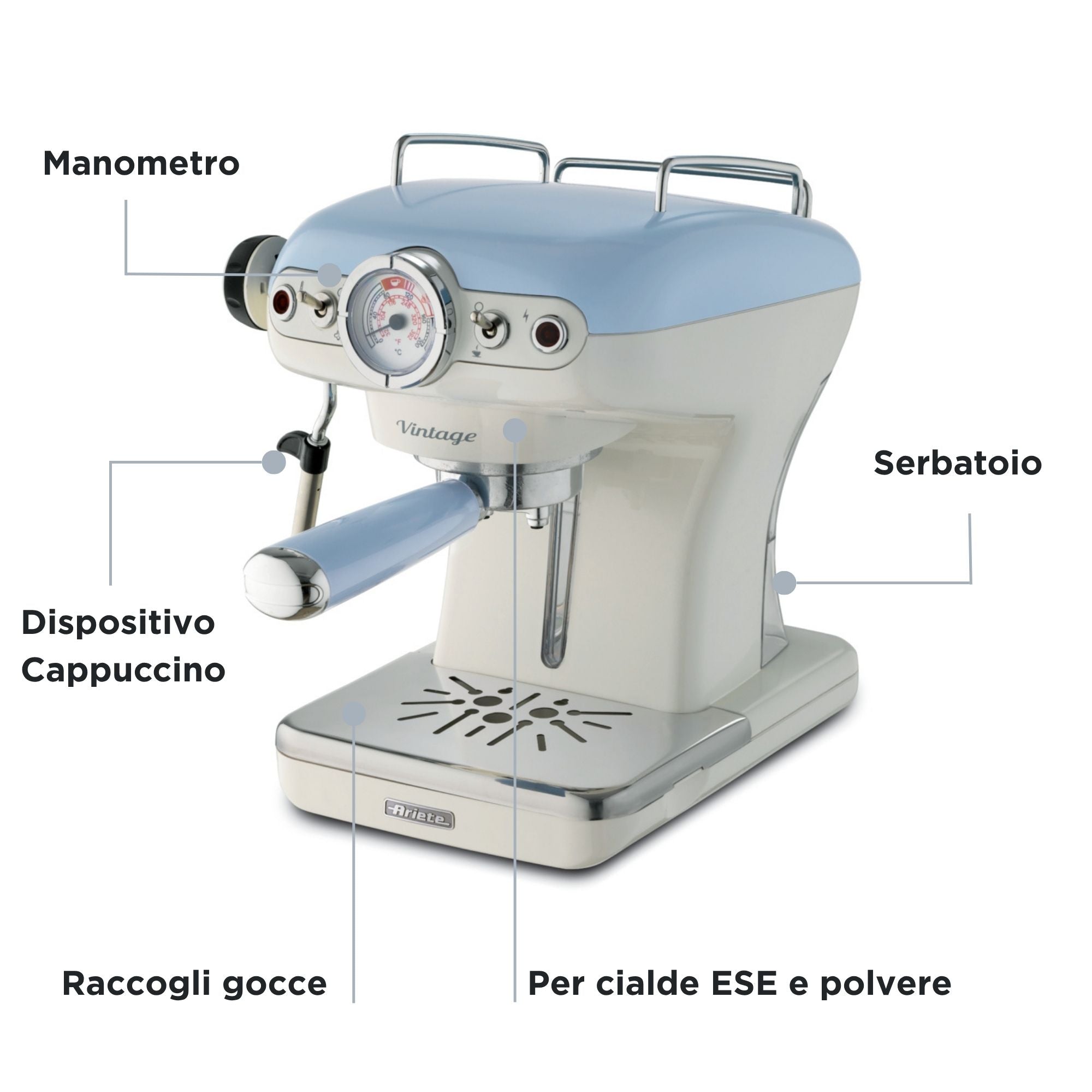 ARIETE - Vintage Espresso Coffee Maker - Blue - 1389/15 - Kitchenary