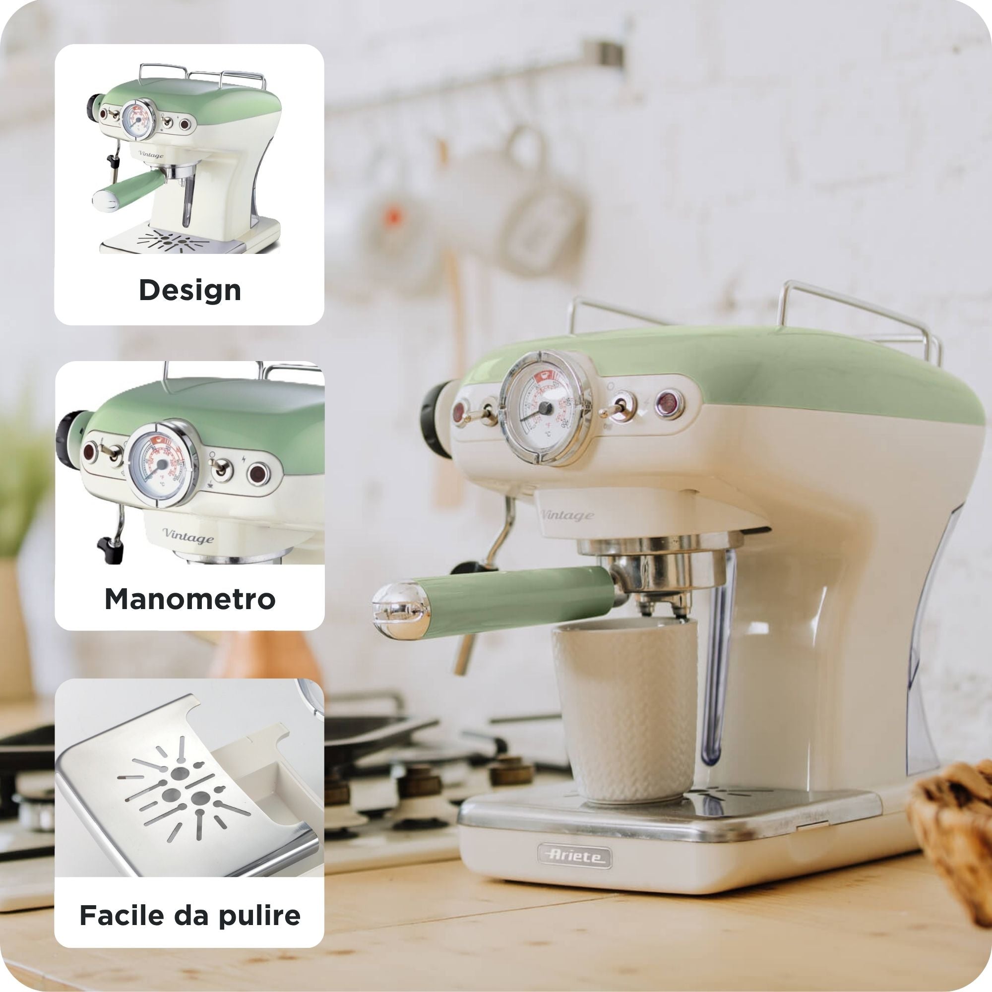 ARIETE - Vintage Espresso Coffee Maker - Green - 1389/14 - Kitchenary