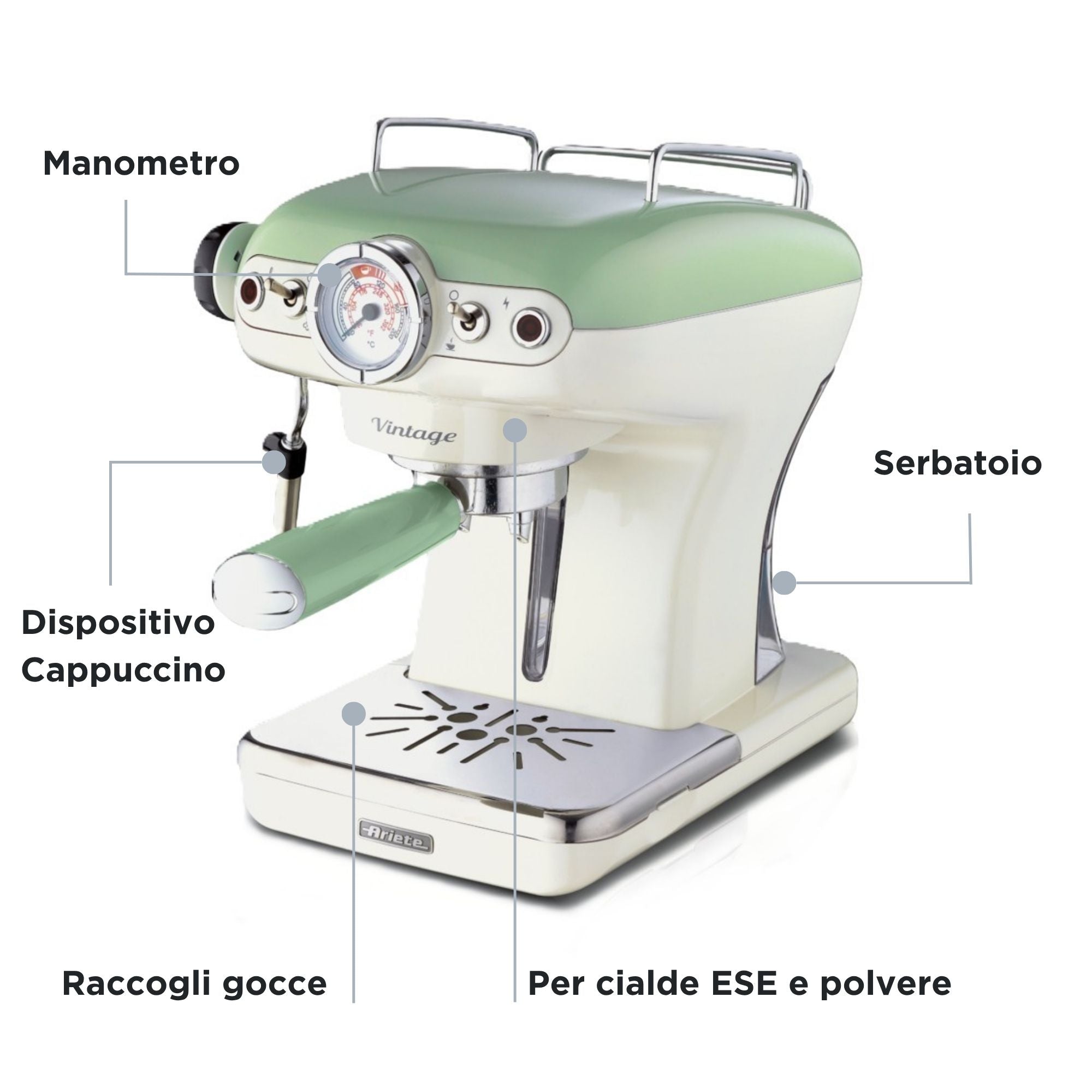 ARIETE - Vintage Espresso Coffee Maker - Green - 1389/14 - Kitchenary
