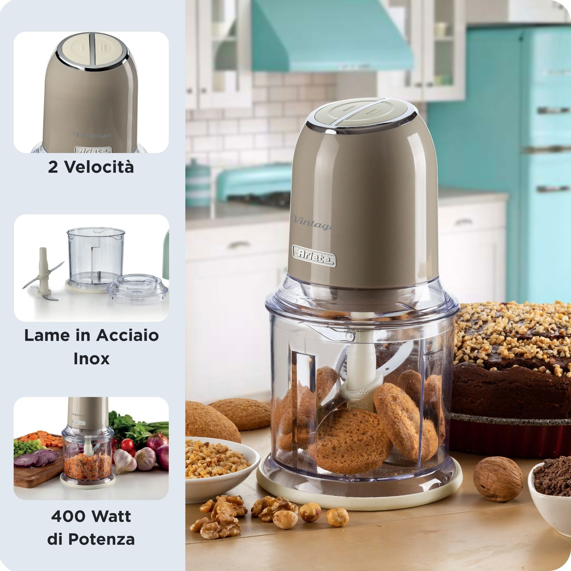 ARIETE - Vintage Mini Chopper - Cream  - 0438/03 - Kitchenary