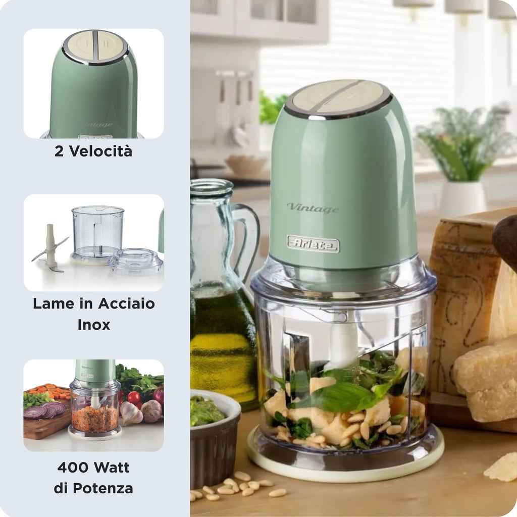 ARIETE - Vintage Mini Chopper - Green  - 0438/04 - Kitchenary