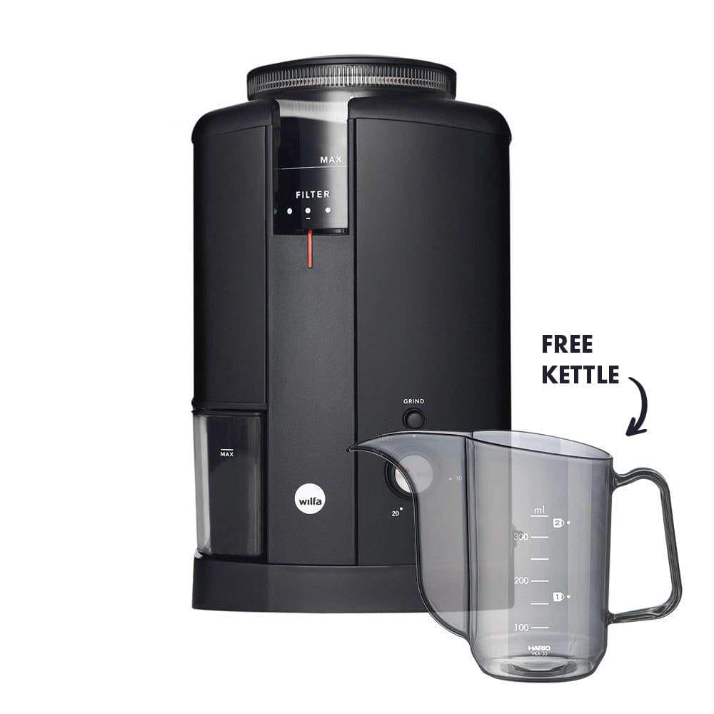 Wilfa Svart Aroma Precision Coffee Grinder (Black) + Hario Drip Kettle Air Bundle