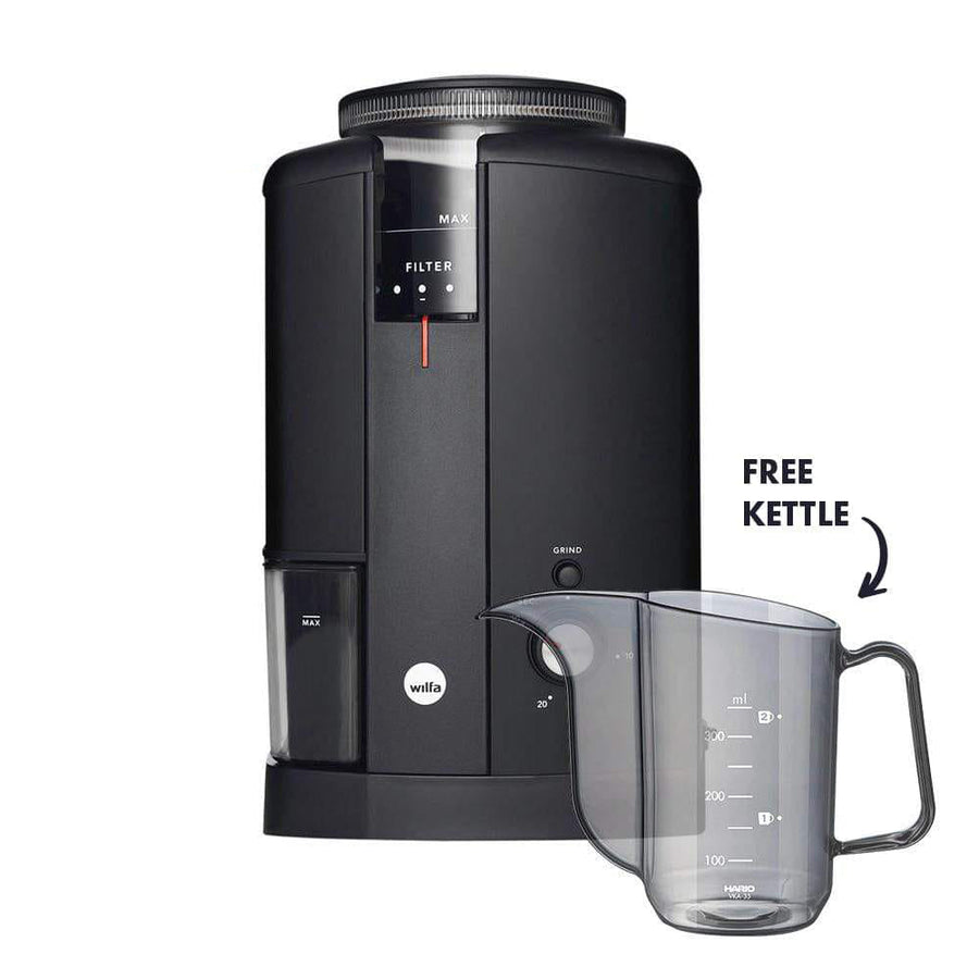 Wilfa Svart Aroma Precision Coffee Grinder (Black) + Hario Drip Kettle Air Bundle