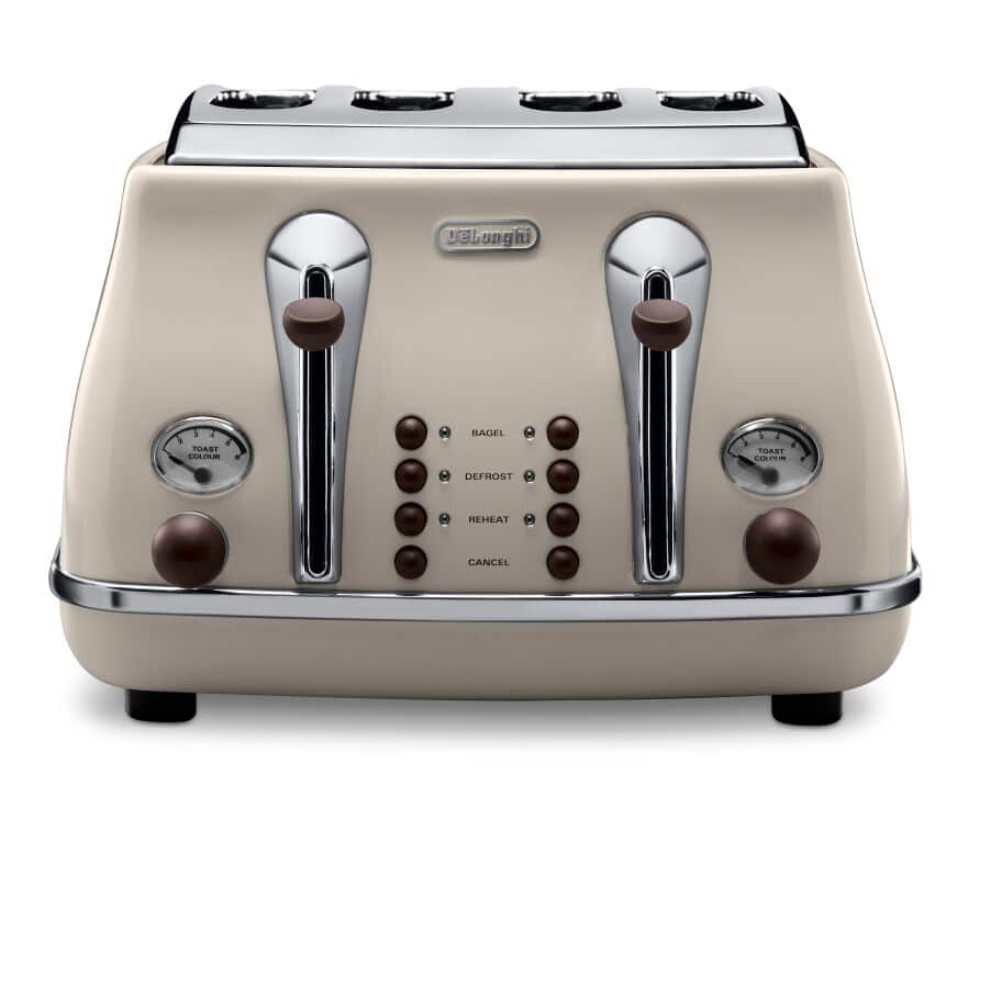 DELONGHI - 4 Slice Icona Vintage Toaster - Beige - CTOV4003.BG - Kitchenary