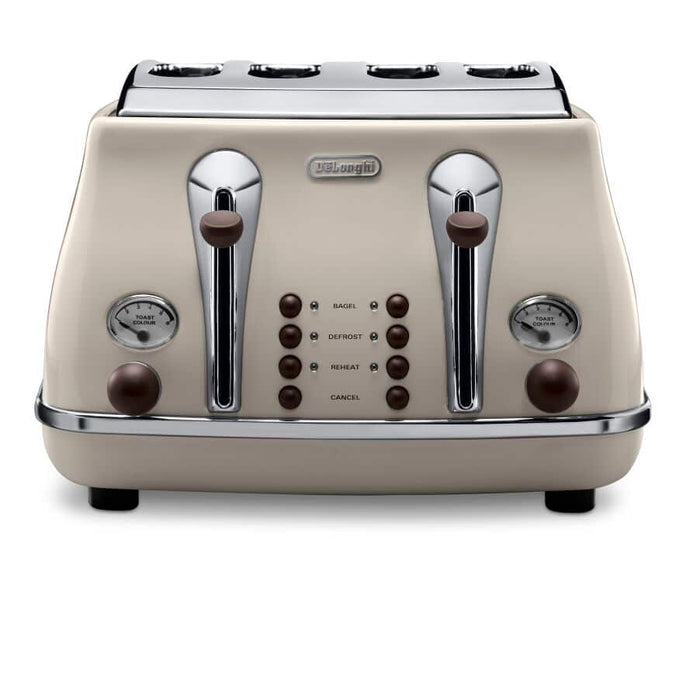 DELONGHI - 4 Slice Icona Vintage Toaster - Beige - CTOV4003.BG - Kitchenary