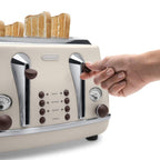 DELONGHI - 4 Slice Icona Vintage Toaster - Beige - CTOV4003.BG - Kitchenary