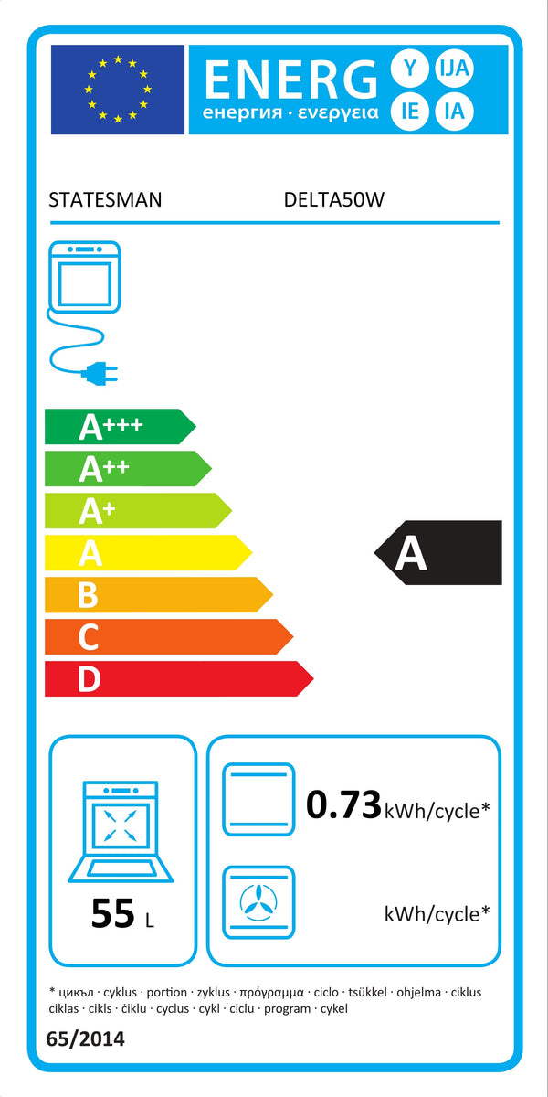 Energy label for STATESMAN DELTA50W 50cm Single Cavity Electric Cooker - White