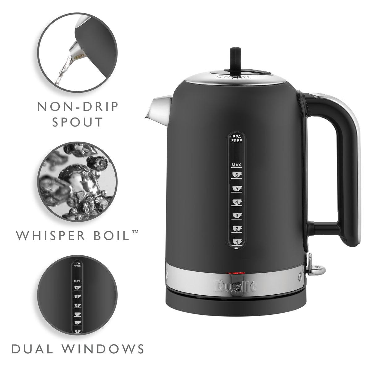 DUALIT - 1.7L Classic Quiet Boil Kettle - Black - 72785 - Kitchenary