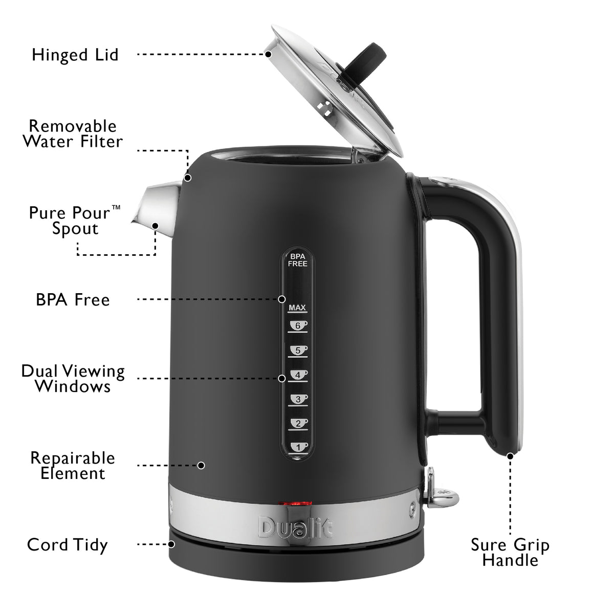 DUALIT - 1.7L Classic Quiet Boil Kettle - Black - 72785 - Kitchenary