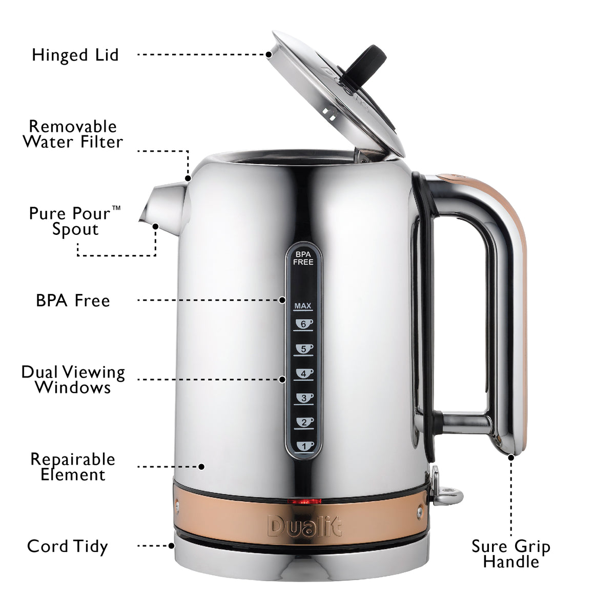 DUALIT - 1.7L Classic Quiet Boil Kettle - Copper - 72820 - Kitchenary
