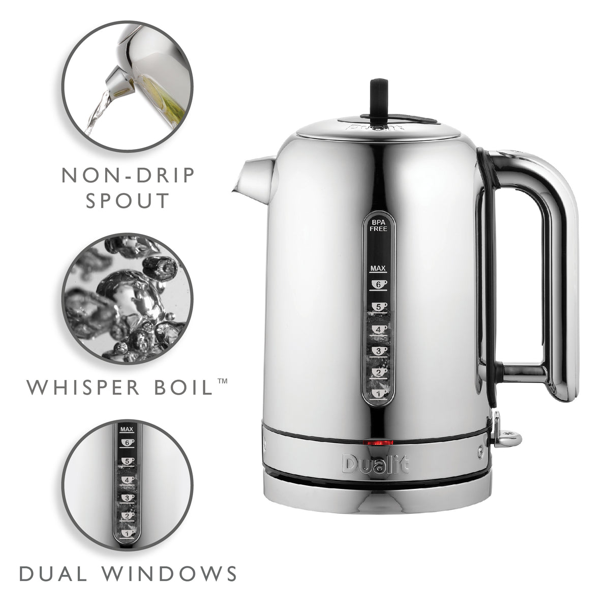 DUALIT - 1.7L Classic Quiet Boil Kettle - Polished - 72815 - Kitchenary
