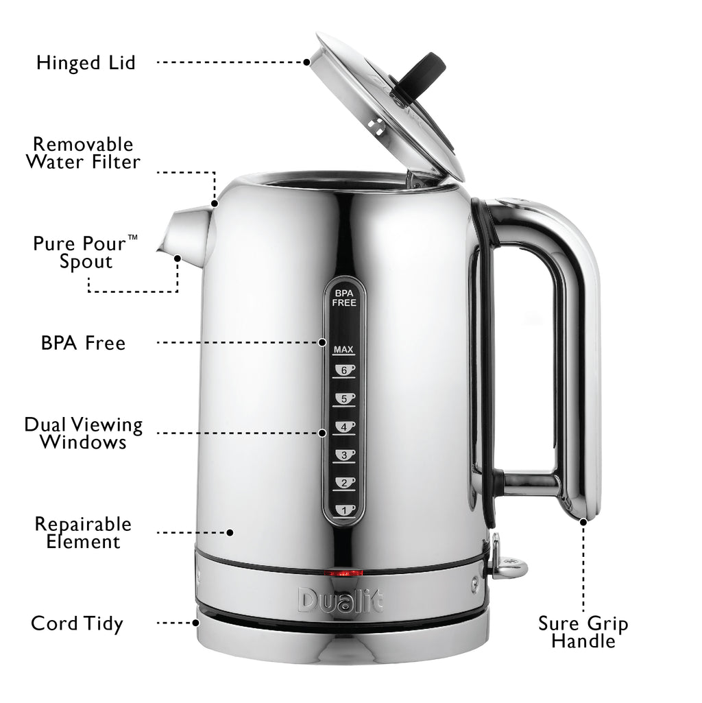 DUALIT - 1.7L Classic Quiet Boil Kettle - Polished - 72815 - Kitchenary