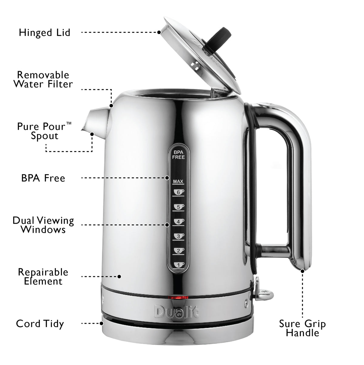 DUALIT - 1.7L Classic Quiet Boil Kettle - Polished - 72815 - Kitchenary