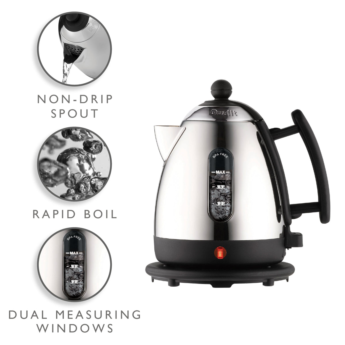 DUALIT - 1L Cordless Mini Jug Kettle - Black - 72200 - Kitchenary