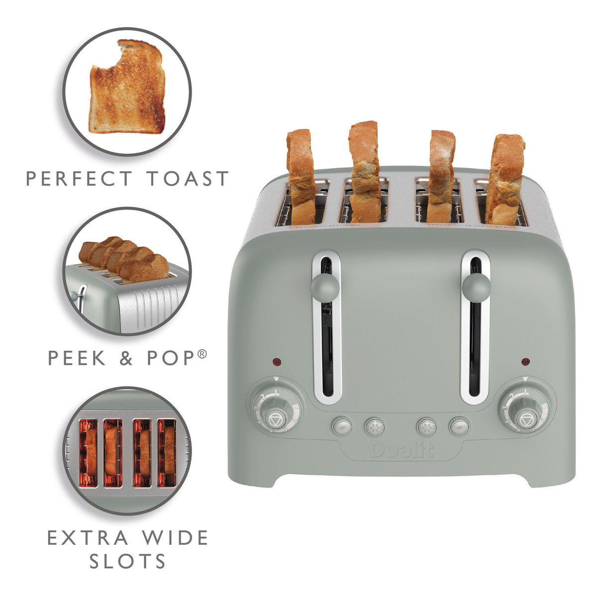 DUALIT - 4 Slice Lite Toaster - Sage - 46220 - Kitchenary