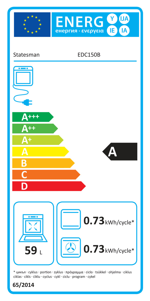 Second energy label for STATESMAN EDC150B 50cm Electric Double Oven, Ceramic - Black