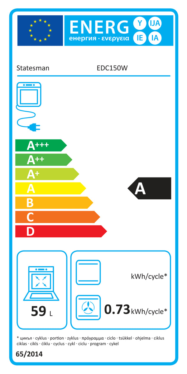 Second energy label for STATESMAN EDC150W 50cm Electric Double Oven, Ceramic - White