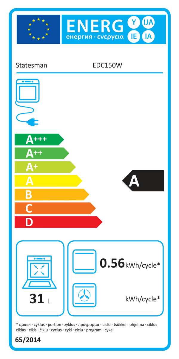 Energy label for STATESMAN EDC150W 50cm Electric Double Oven, Ceramic - White
