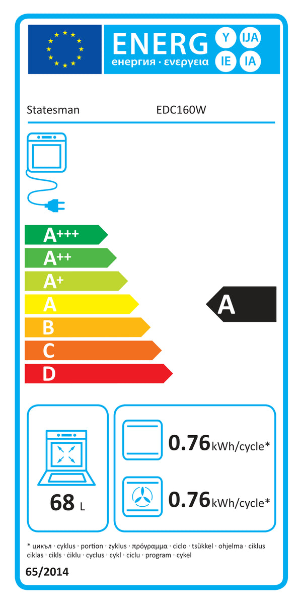 Second energy label for STATESMAN EDC160W 60cm Electric Double Oven, Ceramic - White