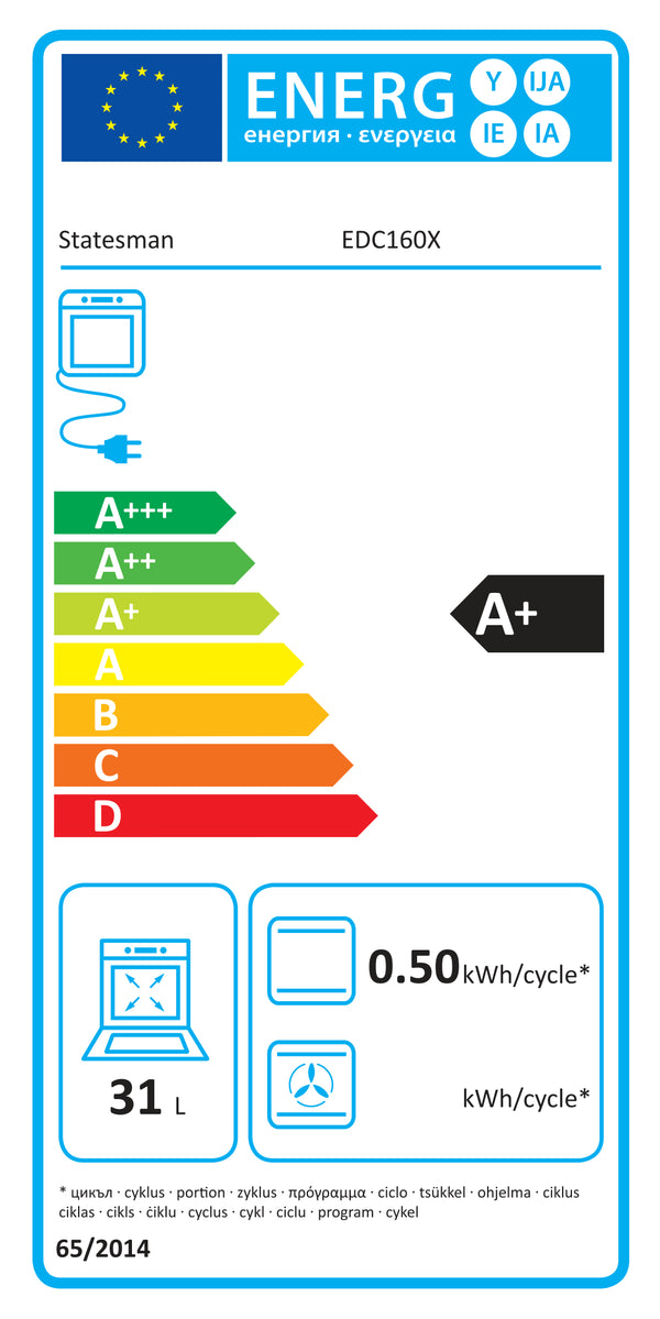 Energy label for STATESMAN EDC160X 60cm Electric Double Oven, Ceramic - Inox
