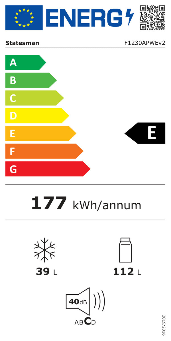 Energy label for STATESMAN F1230APWE 50cm 80/20 Freestanding Fridge Freezer - White