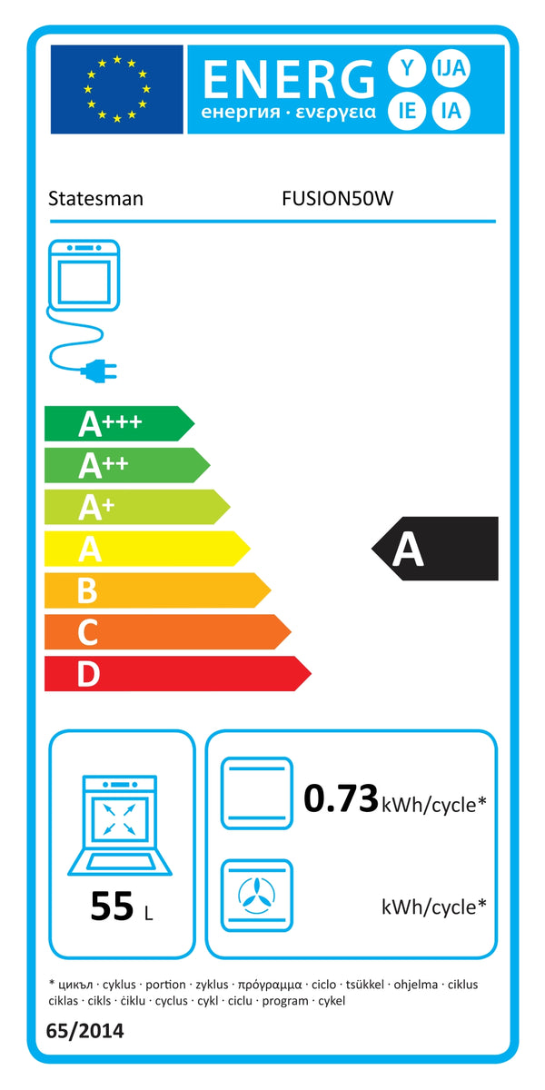 Energy label for STATESMAN FUSION50W 50cm Twin Cavity Electric Cooker - White