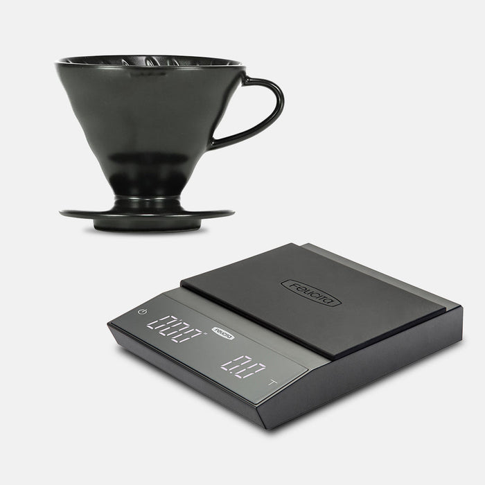 FEL-01 - Hario V60 Ceramic 02 Matte Black and Felicita Incline Scale Bundle - Kitchenary