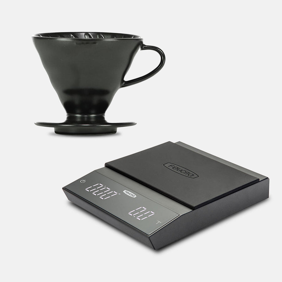 FEL-01 - Hario V60 Ceramic 02 Matte Black and Felicita Incline Scale Bundle - Kitchenary