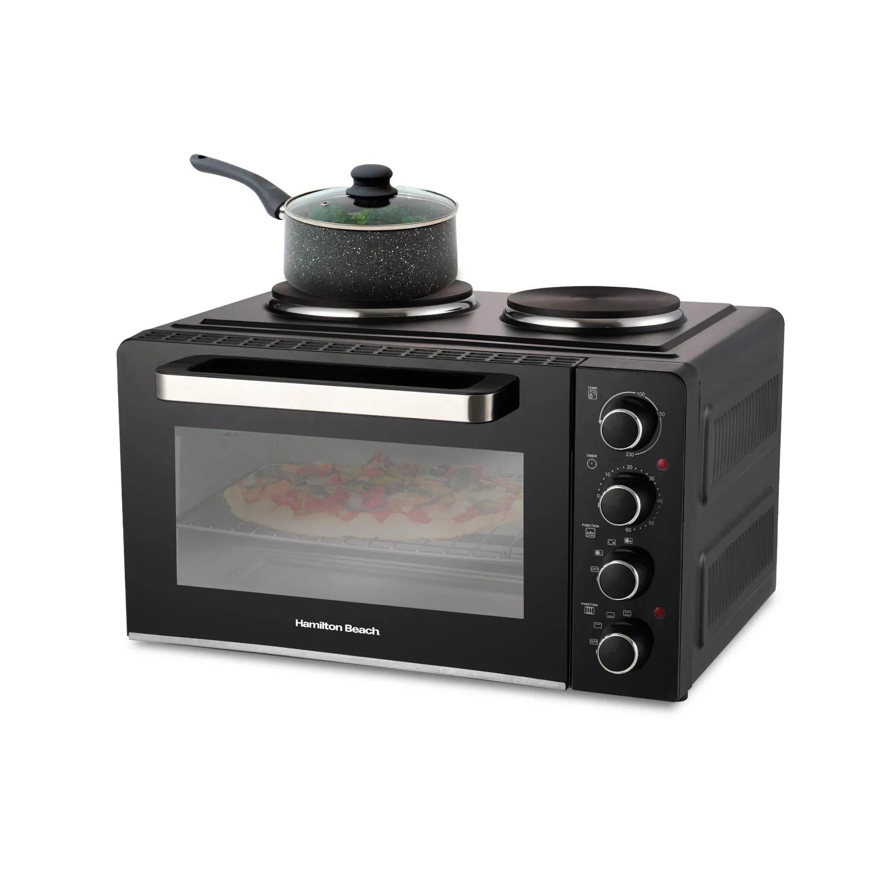 HAMILTON BEACH - 28L Mini Oven with Double Hotplate - HB28HDB - Kitchenary
