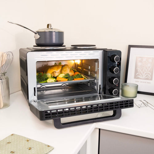 HAMILTON BEACH - 28L Mini Oven with Double Hotplate - HB28HDB - Kitchenary