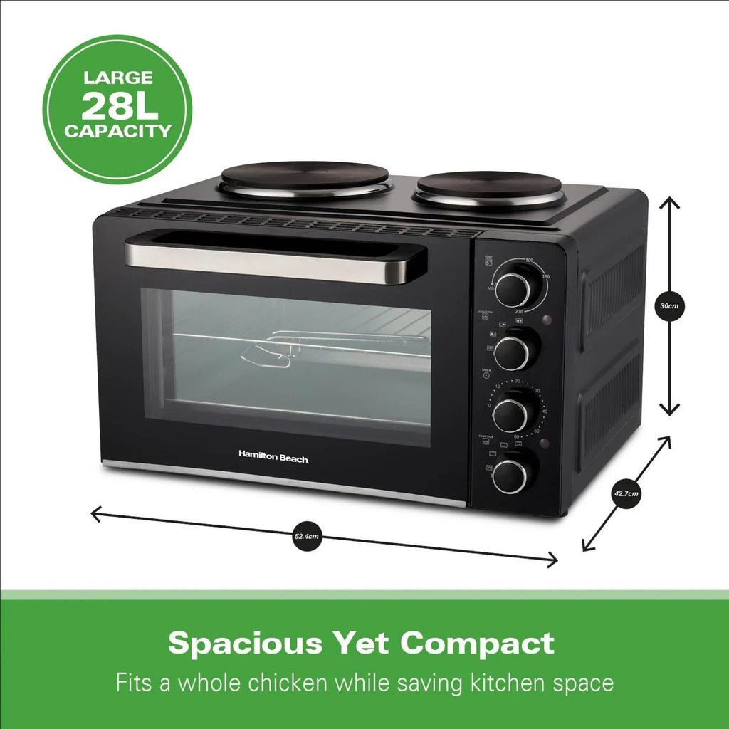 HAMILTON BEACH - 28L Mini Oven with Double Hotplate - HB28HDB - Kitchenary