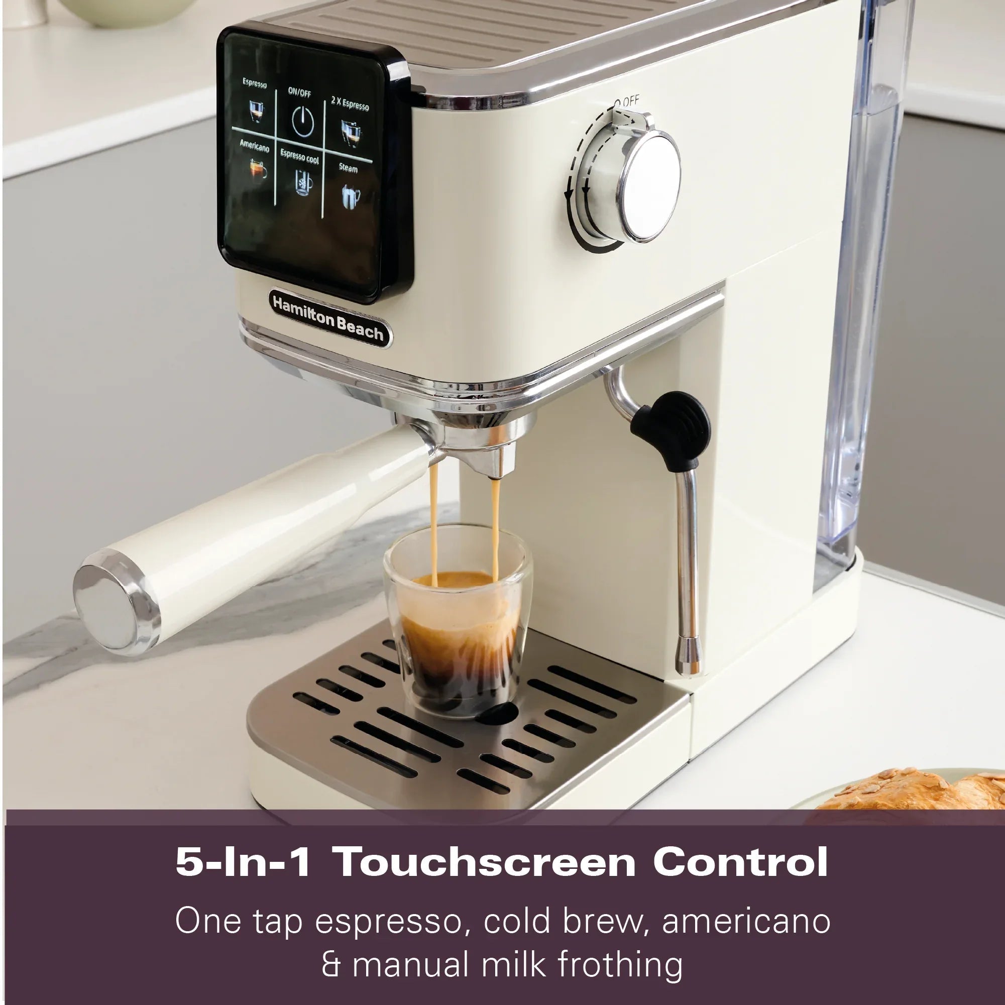 HAMILTON BEACH - BaristaPro Touch 5-in-1 Espresso Machine - Cream - HBC5210C - Kitchenary