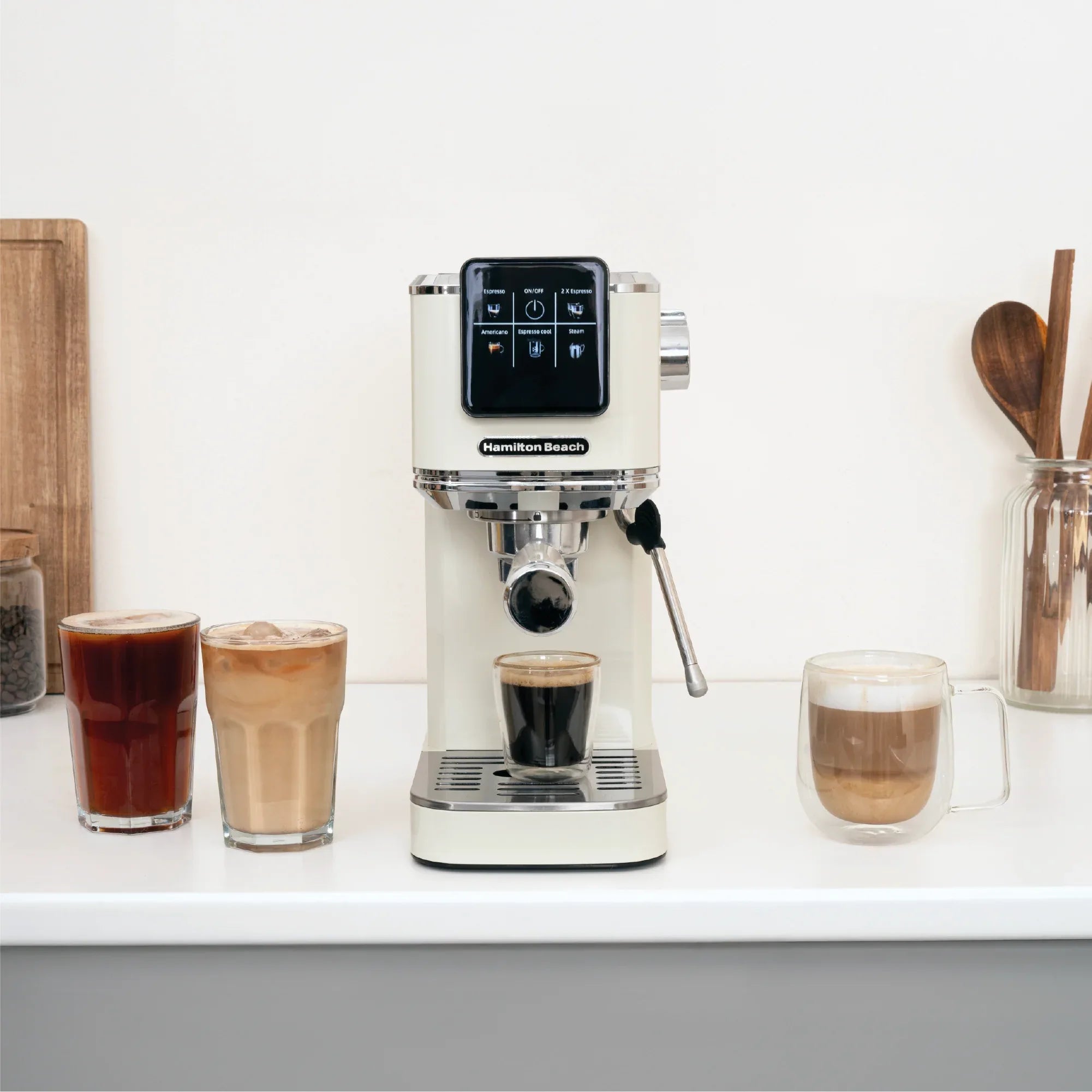 HAMILTON BEACH - BaristaPro Touch 5-in-1 Espresso Machine - Cream - HBC5210C - Kitchenary