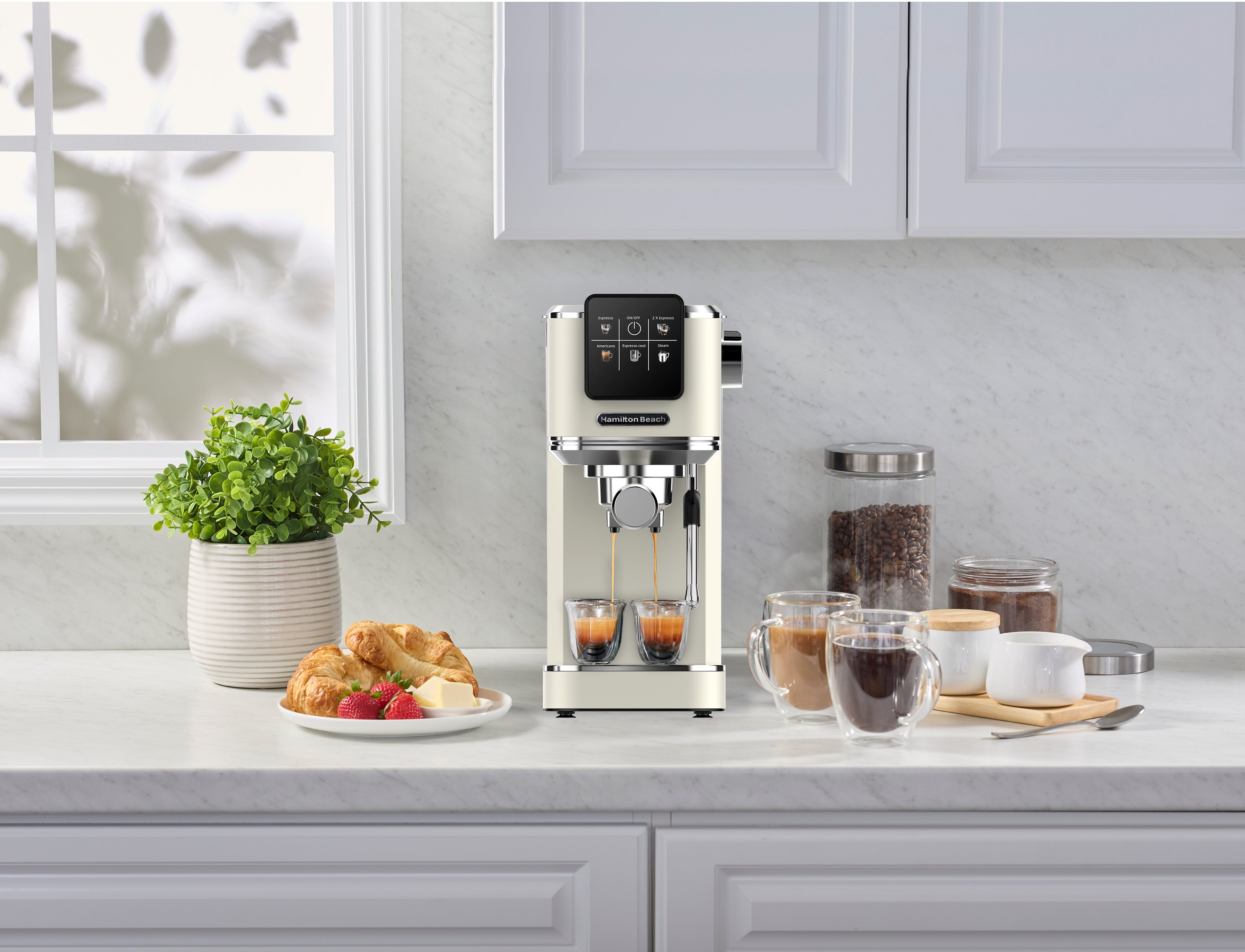 HAMILTON BEACH - BaristaPro Touch 5-in-1 Espresso Machine - Cream - HBC5210C - Kitchenary
