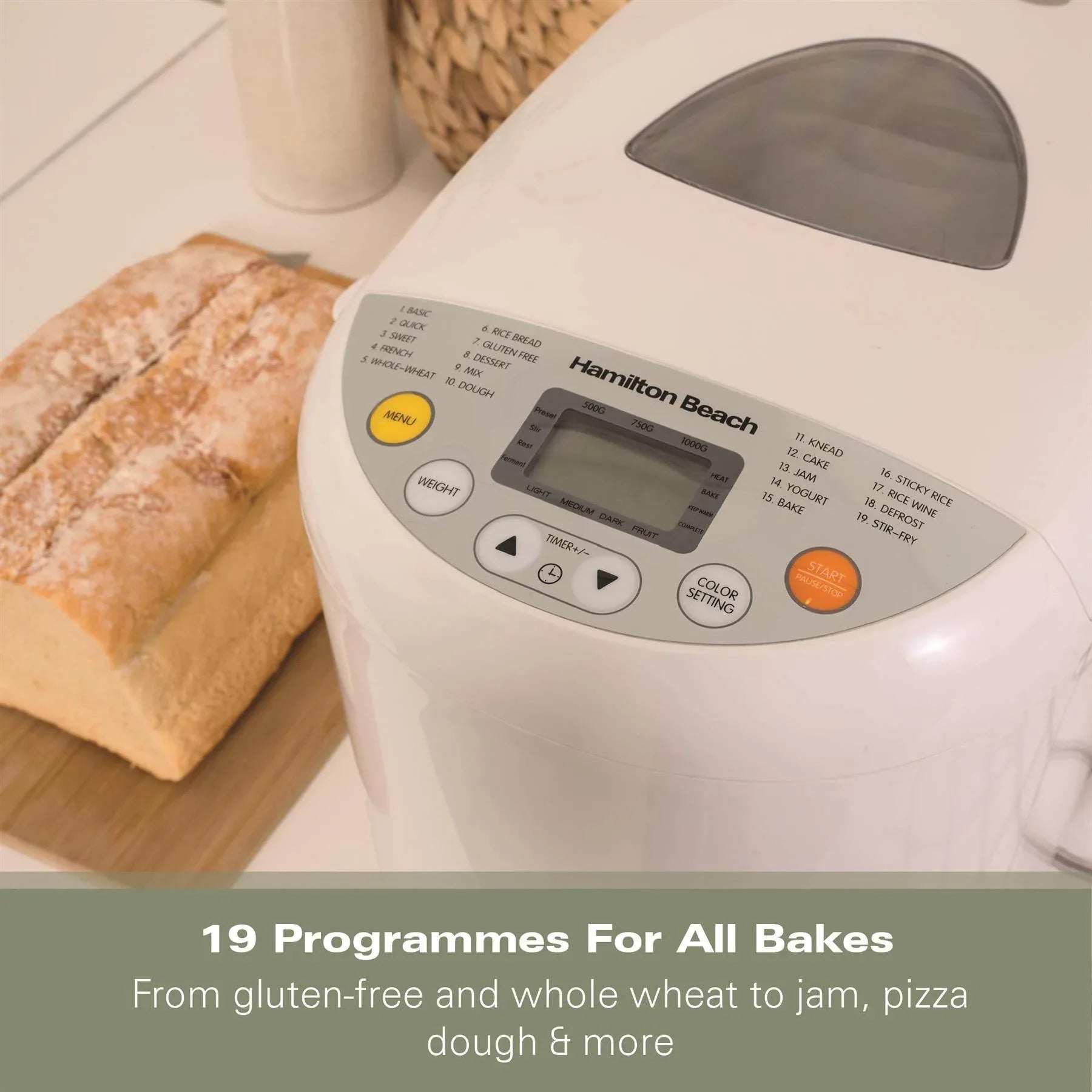 HAMILTON BEACH - Essential QuickBake 19-in-1 Automatic Bread Maker - White - HB8103BMW - Kitchenary