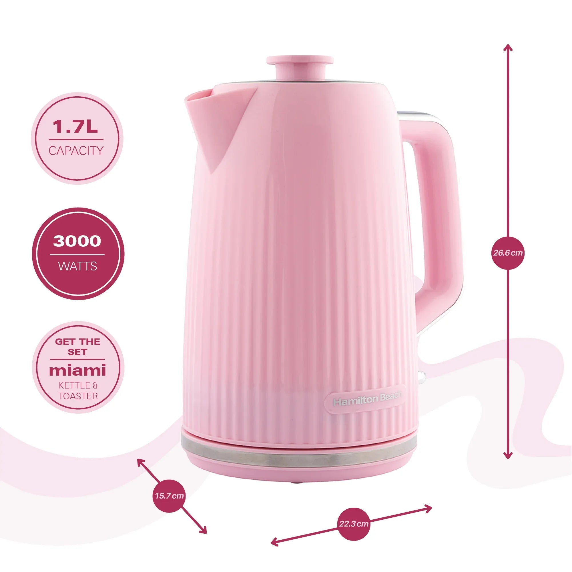 HAMILTON BEACH - Miami 1.7L Kettle - Flamingo Pink - HB3023F - Kitchenary