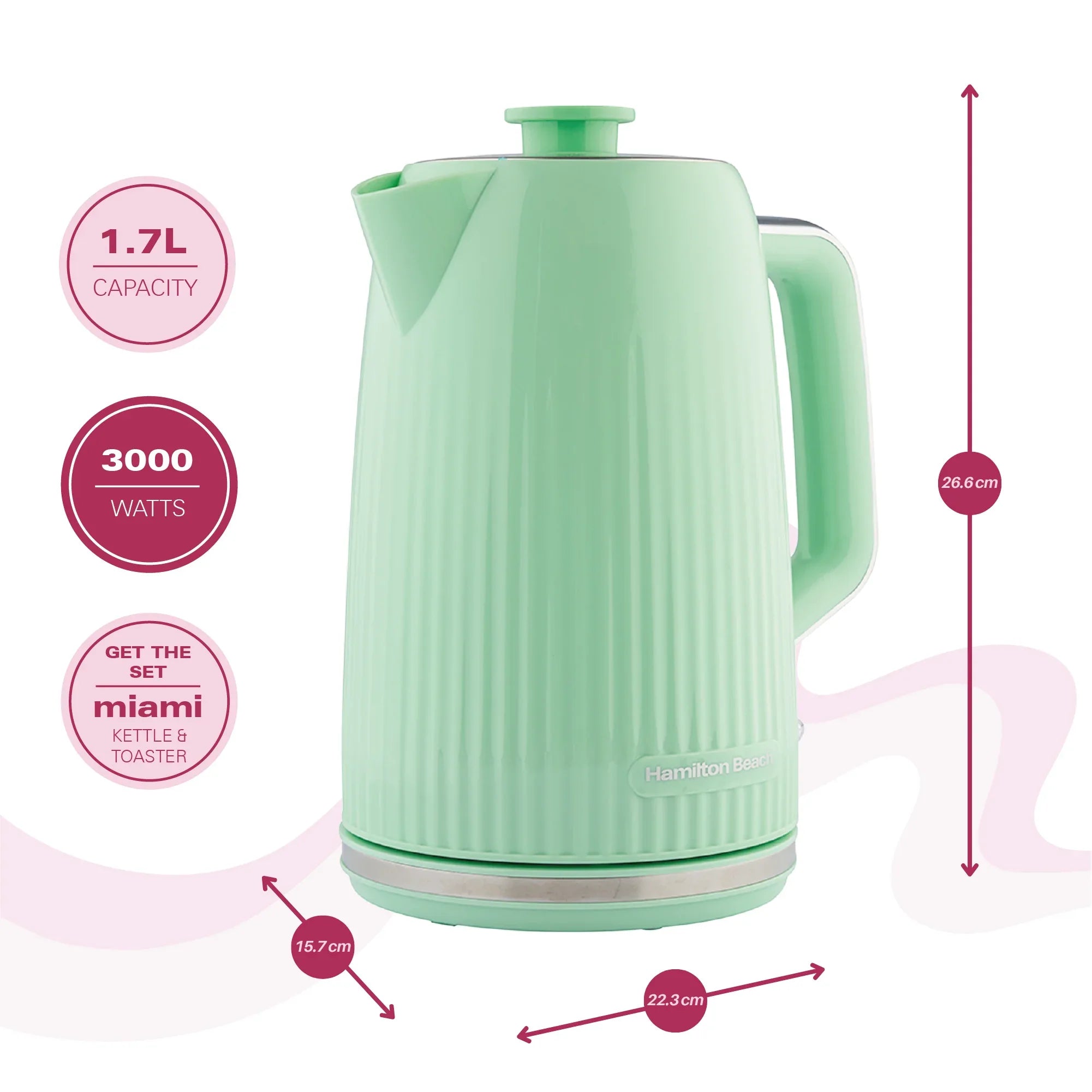 HAMILTON BEACH - Miami 1.7L Kettle - Mojito Mint - HB3023M - Kitchenary