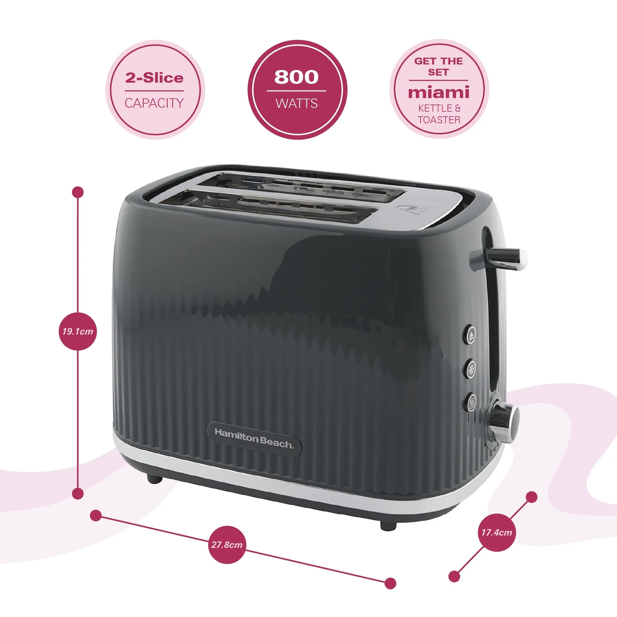 HAMILTON BEACH - Miami 2 Slice Toaster - Charcoal Grey - HB1420CH - Kitchenary