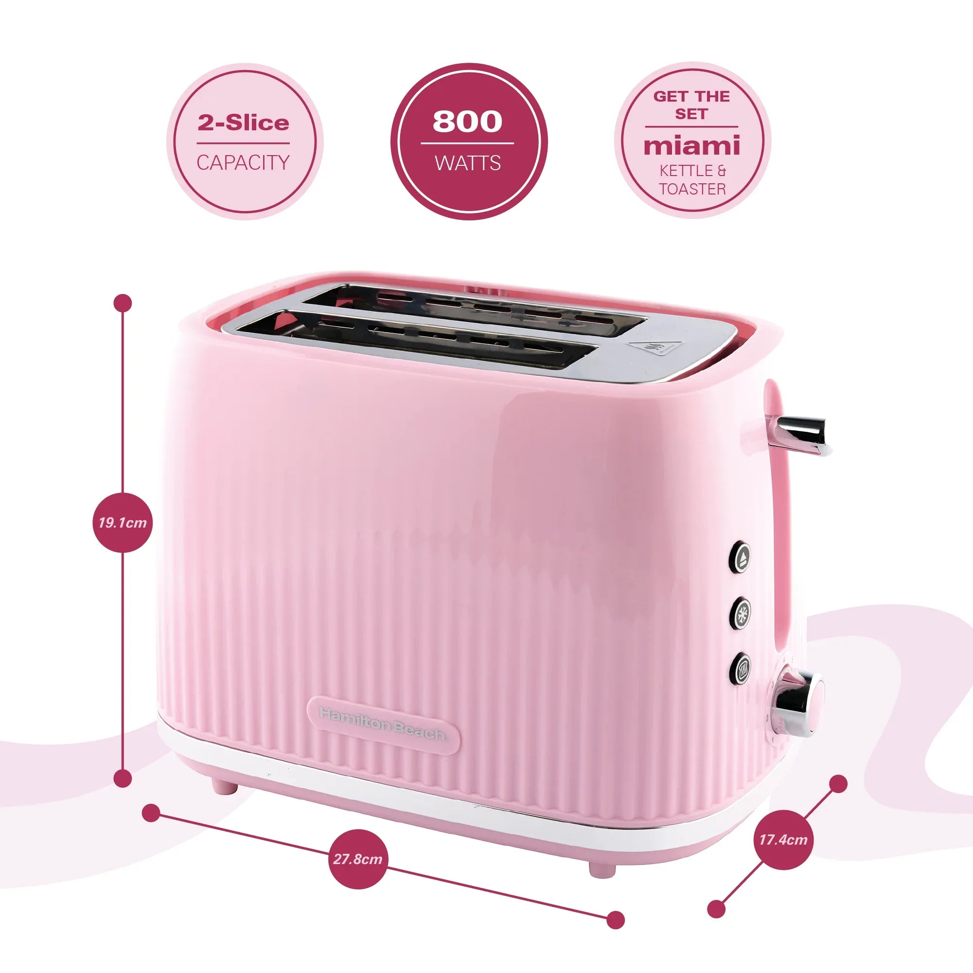 HAMILTON BEACH - Miami 2 Slice Toaster - Flamingo Pink - HB1420F - Kitchenary