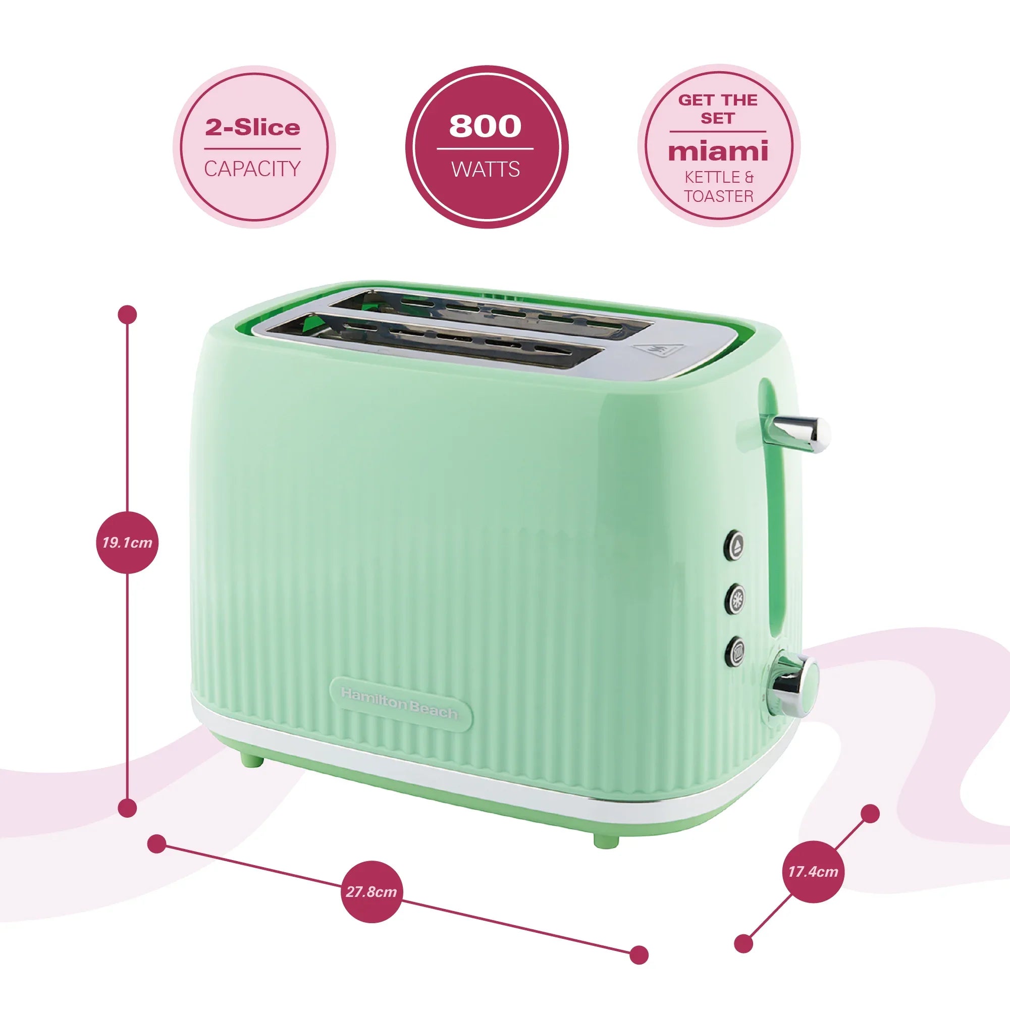 HAMILTON BEACH - Miami 2 Slice Toaster - Mojito Mint - HB1420M - Kitchenary