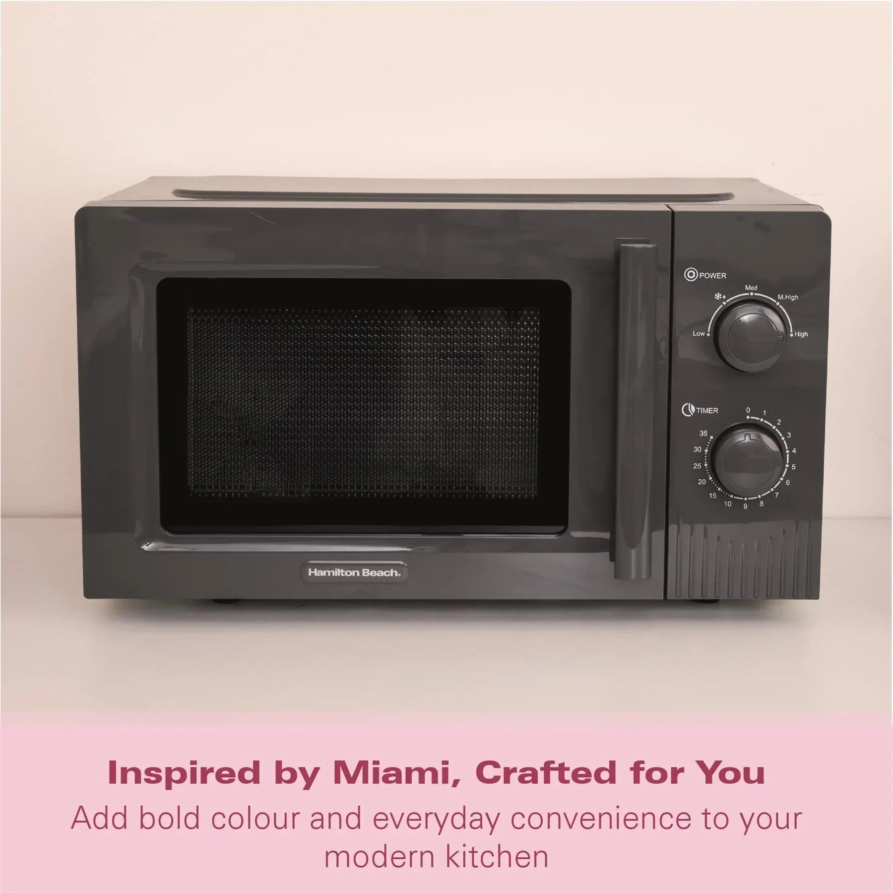 HAMILTON BEACH - Miami 800W Microwave - Charcoal Grey - HBMX20CH - Kitchenary